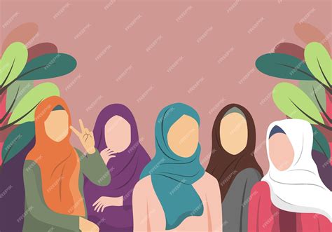 Premium Vector Hijab Woman With Friends Flat Design Vector And