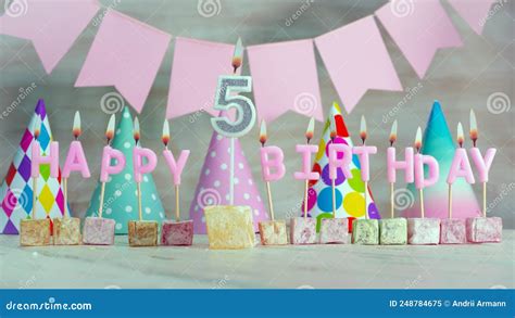 Happy Birthday Number 5 In Pink Pastel Colors For A Girl Or Woman