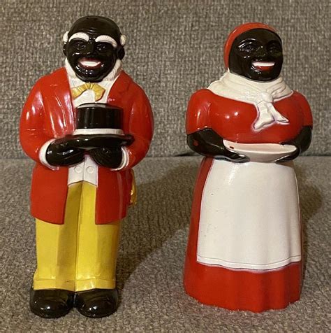 Vintage Large Aunt Jemima And Uncle Moses Plastic Salt Pepper Shakers