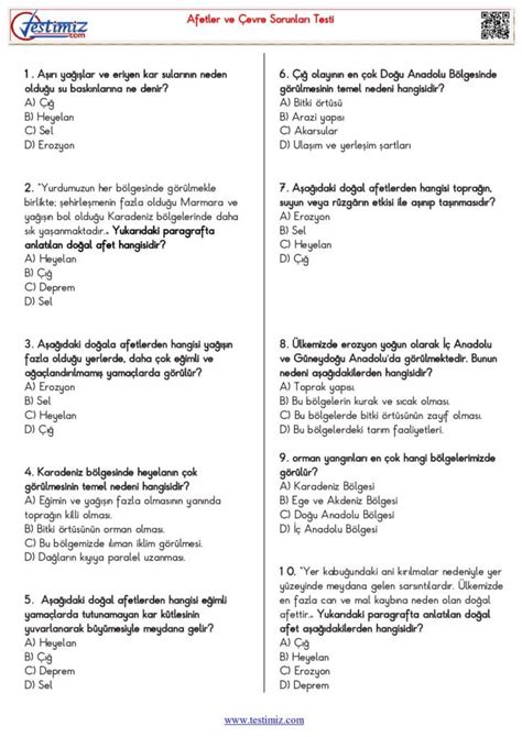 S N F Sosyal Bilgiler Afetler Ve Evre Sorunlar Testi Pdf