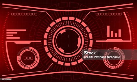 Tampilan Layar Antarmuka Scifi Hud Desain Merah Vektor Tampilan