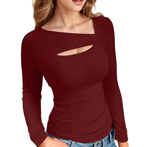 Weardear Long Sleeve Ribbed Slim Fit T Shirts For Women Fashion Fall