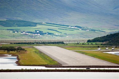 View of Airport Runway from Sea, Akureyri - Iceland Stock Photo - Image ...