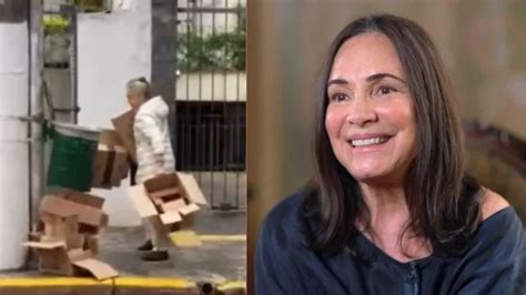 Afastada da TV Regina Duarte é filmada catando caixas de papelão