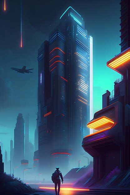 Concepto De Paisaje Cyberpunk De Ciudad Nocturna Foto Premium