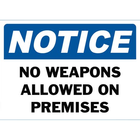 Notice No Weapons Allowed On Premises Safety Sign