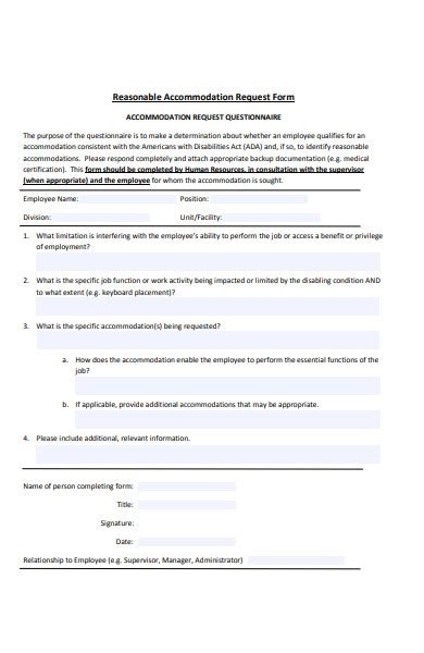 Free Accommodation Request Form Samples Pdf Ms Word Google Docs