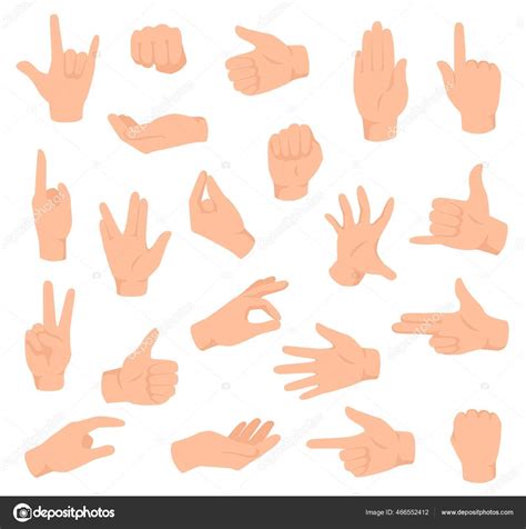 Flat Hands Man Hand With Various Gestures And Fist Open Palm Victory