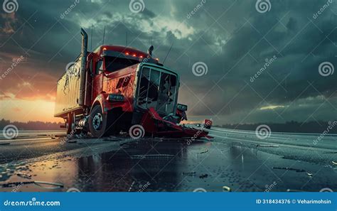 Heavy Transportation Theme Broken Semi Truck On Side Of A Highway