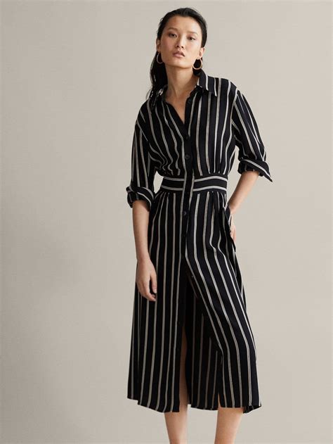 STRIPED COLLARED DRESS Women Massimo Dutti Royal Clothes Womens