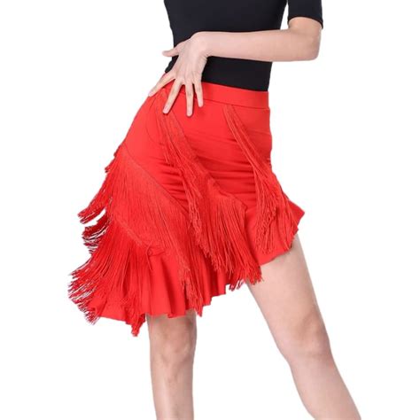 Ym Youmu Women Asymmetric Tassel Tiered Latin Dance Skirt Salsa Tango