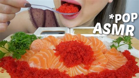 Raw Atlantic Salmon Sashimi With Tobiko Eggs No Talking Popping