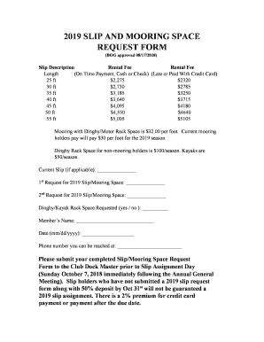 Fillable Online Slip And Mooring Space Request Form Neryc