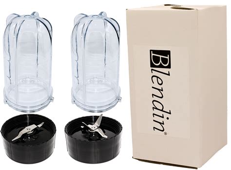 Blendin 2 Pack 16oz Tall Cups With Cross And Flat Blade Combo For Magic Bullet Blender 250w Mb