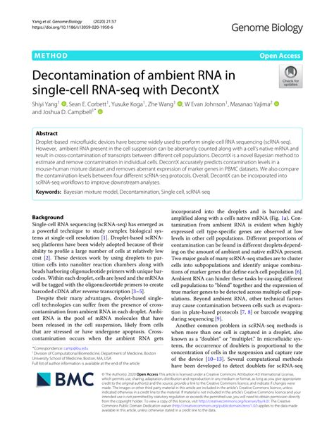 Pdf Decontamination Of Ambient Rna In Single Cell Rna Seq With Decontx