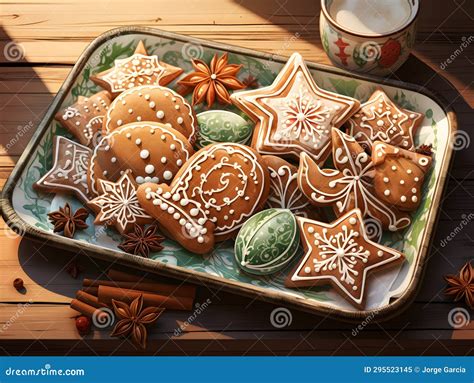 Generative Ai Gingerbread Cookie Assortment Stock Illustration