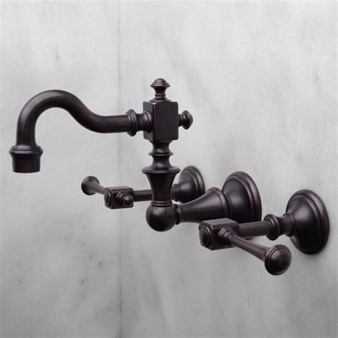 Vintage Wall Mount Bathroom Faucet With Lever Handles Antique Bronze Signature Hardware