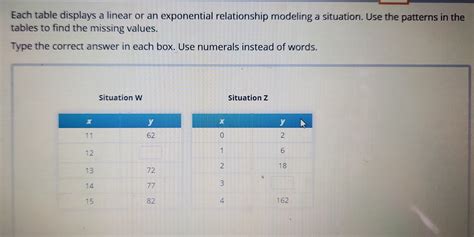 Each Table Displays A Linear Or An Exponential Relationship Modeling A Situation Use The [math]