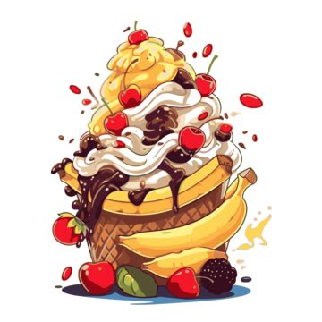 Banana Split Vector Sticker Clipart Ice Cream With Chocolate Sauce And