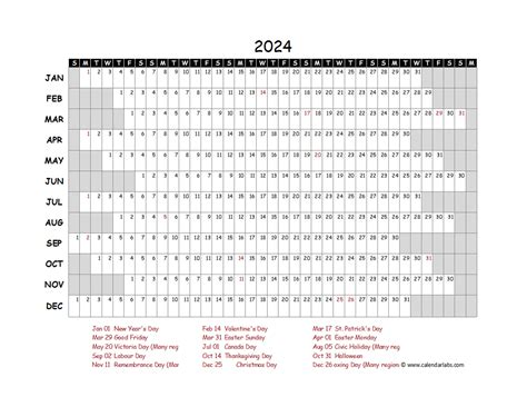 2024 Yearly Project Timeline Calendar Canada Free Printable Templates