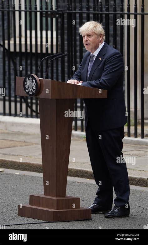 Prime Minister Boris Johnson Reads A Statement Outside 10 Downing Street London Formally