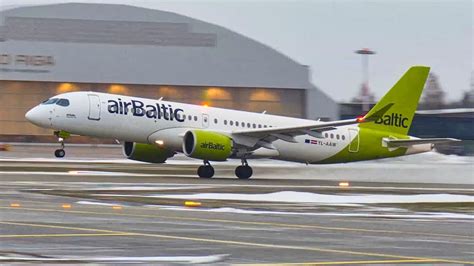 SNOW STORM TAKEOFF AirBaltic Airbus A220 300 DE ICING TAKEOFF From