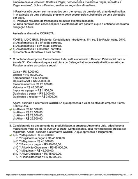 Contabilidade Geral Ctb Avalia O I Objetiva Uniasselvi