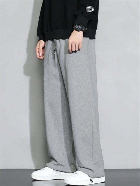 Men Drawstring Waist Straight Leg Pants In Grey Sweatpants Men