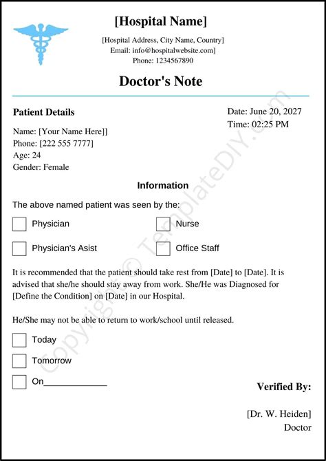 Verifiable Doctors Note Printable Template In PDF Word Doctors Note