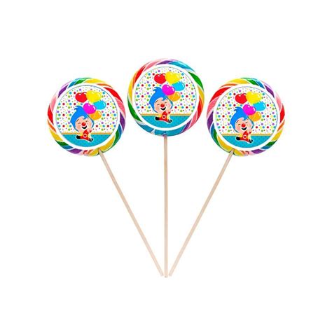 Three Lollipops With Clown Faces On Them