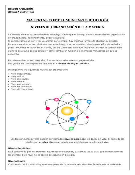 NIVELES DE ORGANIZACI N DE LA MATERIA