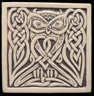 Decorative Handmade Ceramic Tile Handmade Relief Carved Celtic Owl