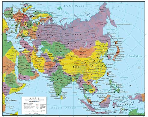 18x22 Laminated Asia Wall Map GeoPolitical Edition by Swiftmaps Wall ...