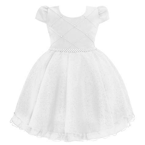 B Vestido Infantil Branco Brilho Batizado Daminha Luxo Elo