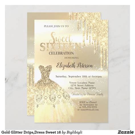 Gold Glitter Drips Dress Sweet Invitation Zazzle Princess