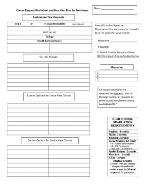 Fillable Online Course Request Worksheet And Four Year Plan For