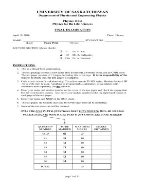 Fillable Online PHYS 117 Physics For The Life Sciences U Of S Fax