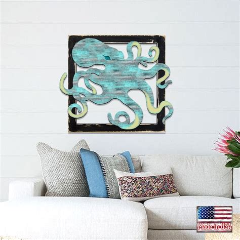 Wall Art Rustic Octopus Framed Wood Wall Decor Housewarming Gift Beach ...