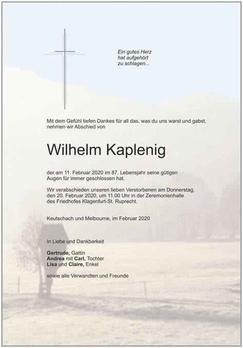 Parte für Wilhelm Kaplenig pax requiem