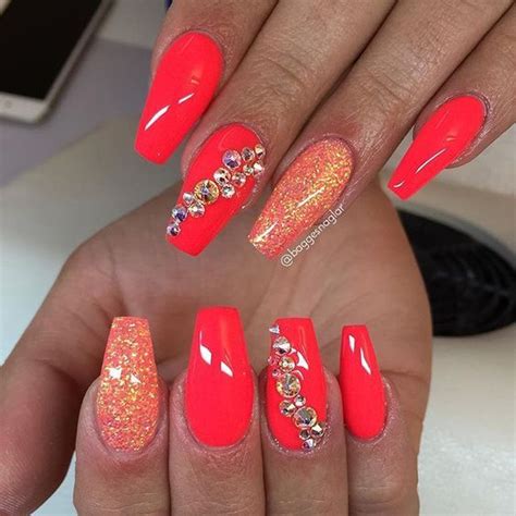 Neon Coral Jewel Nail My Blog