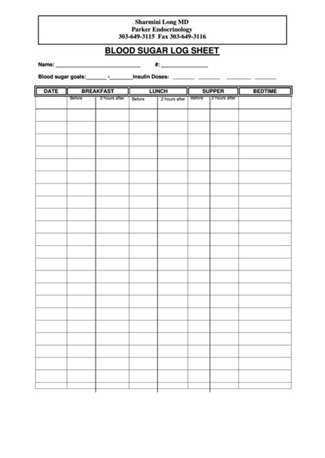 Blood Sugar Log Sheet Printable Pdf Download