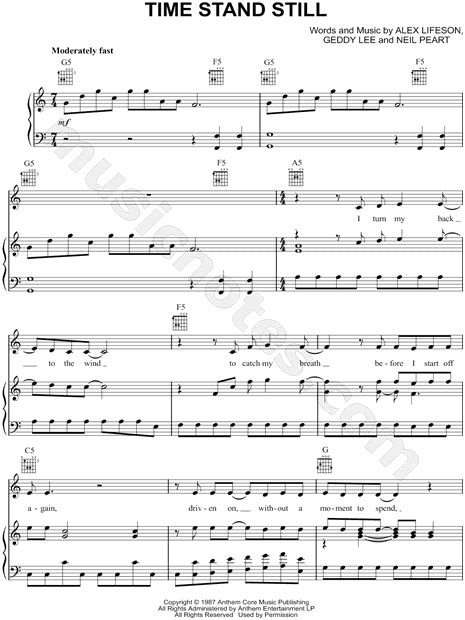 Rush Feat Aimee Mann Time Stand Still Sheet Music In C Major Transposable Download