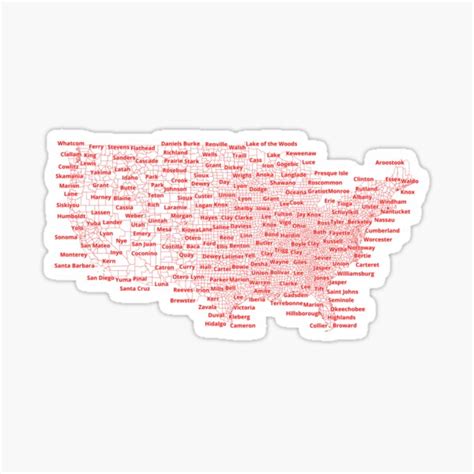 "Map of the united states of america with district names" Sticker for ...