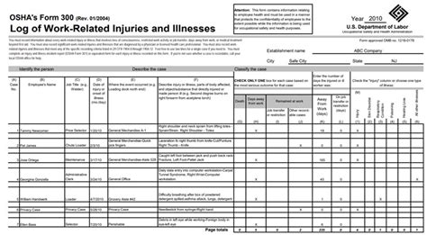 Osha Form 300 Log Printable