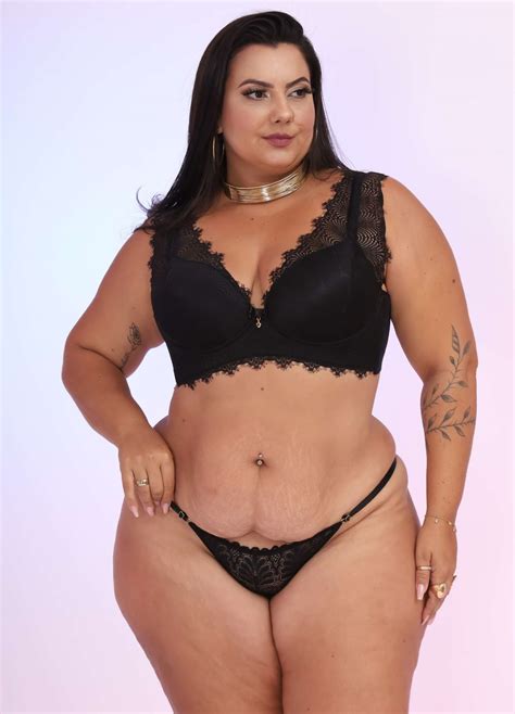 Conjunto Plus Size Cropped Charme Fio Preto Mais Que Lingerie