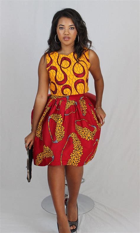 African Print Crop Top Ankara Party Tops Golden Yellow And Red Cotton