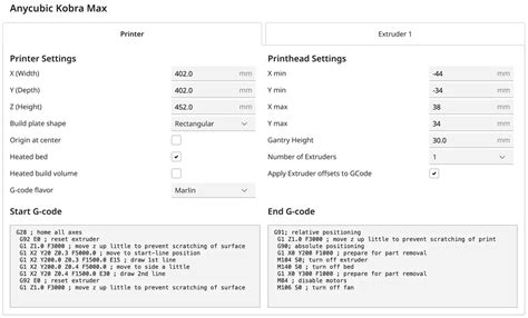 Anycubic Kobra Max Cura Einstellungen Liste Guide