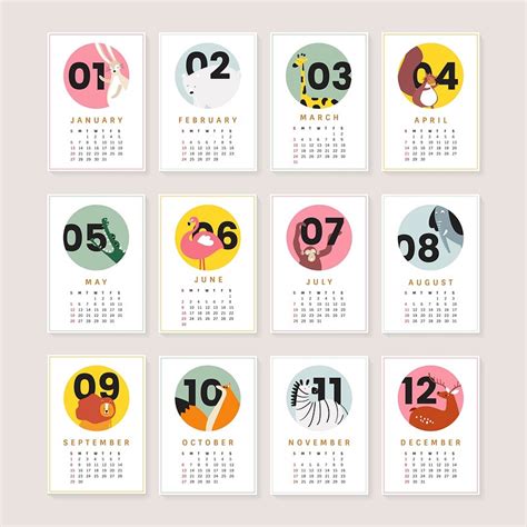 Cute animal calendar 2019 vector | Premium Vector - rawpixel