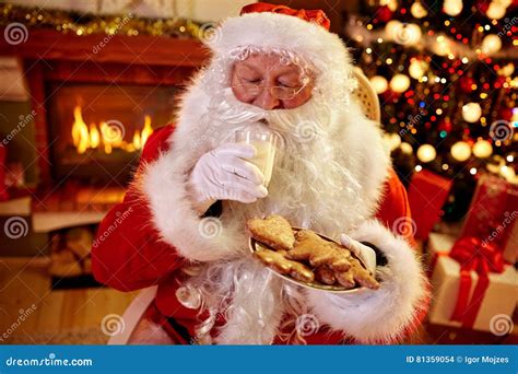 Real Santa Claus Enjoying In Served Food Stock Photo Image Of