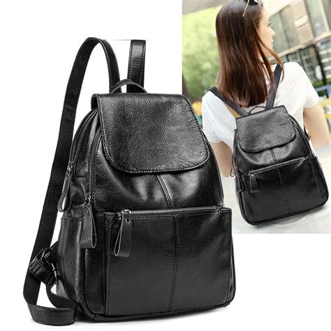 New Leather Backpack Large Capacity Black Shoulder Bag Women